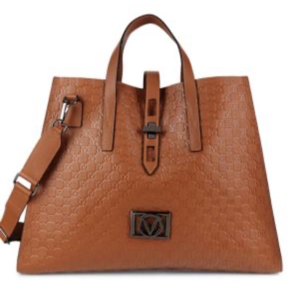 Valentino V Logo Cognac Brown Italian Leather Tote Bag Crossbody